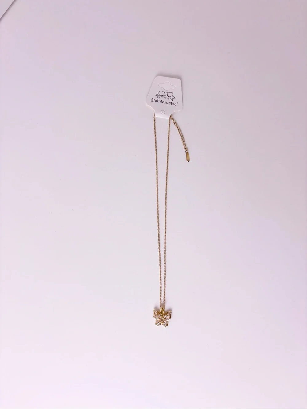Gold Butterfly Necklace Stainless Steel | Cubic Zirconia Diamonds